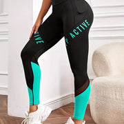Casual Women'S Color-Blocked Mesh Patchwork Letter Print Pocket Comfortable Elastic Waist Versatile Tight Yoga Leggings.