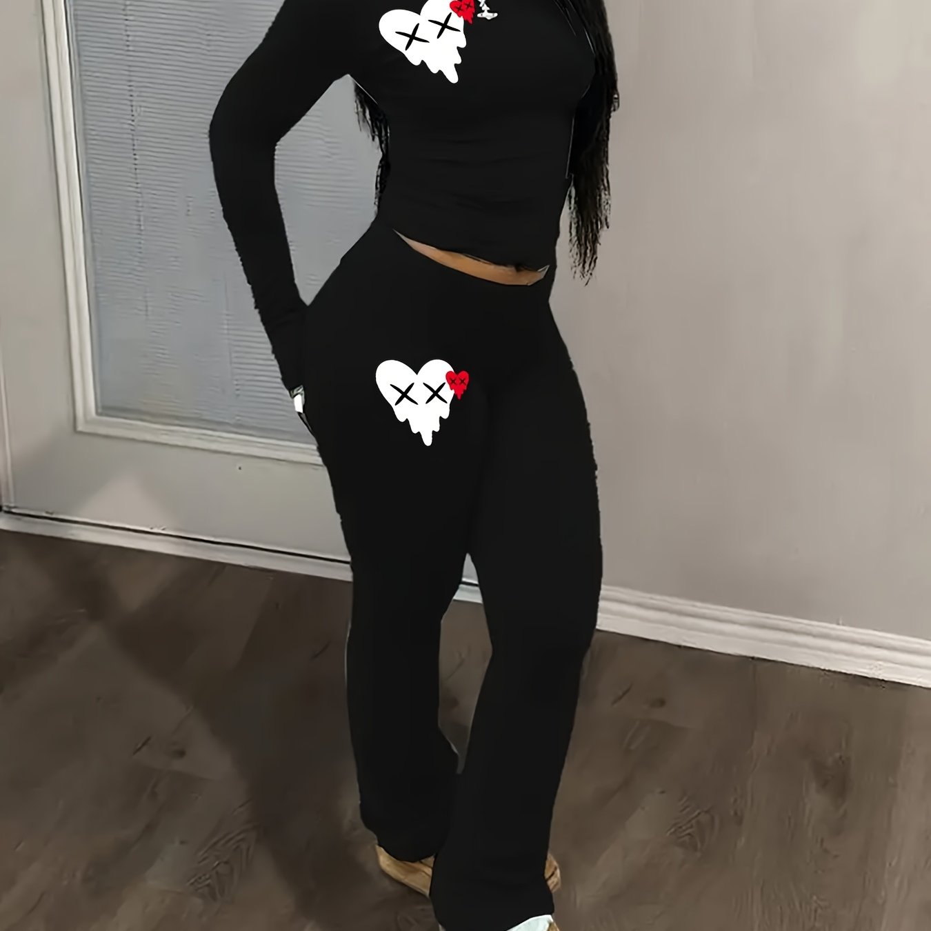Fashionable Y2K Style Heart Print Set