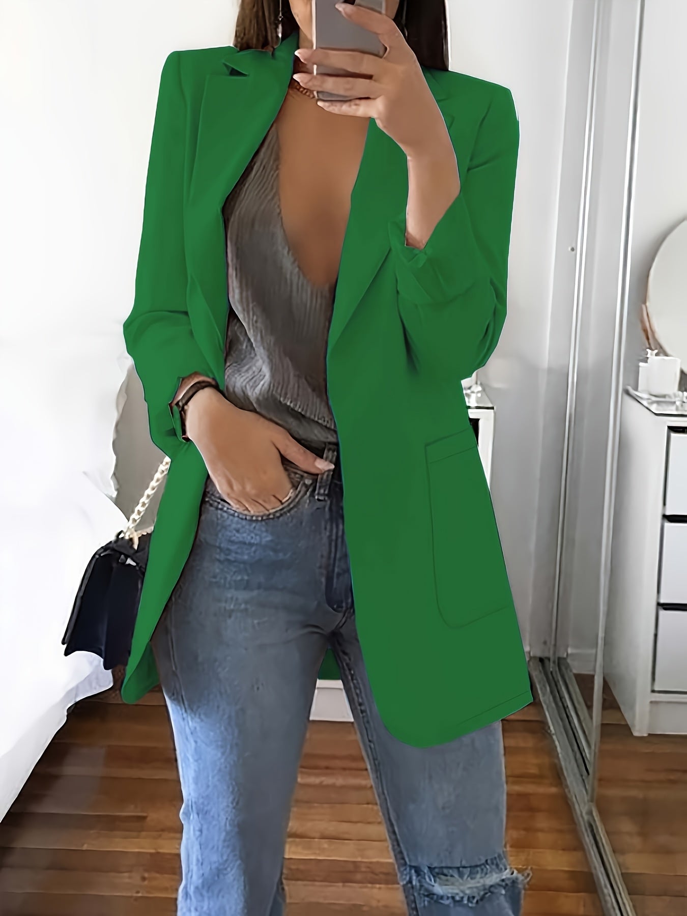 2pcs Fashion Casual Solid Color Lapel Slim Fit Cardigan Suit Jacket for Women Spring Summer Autumn