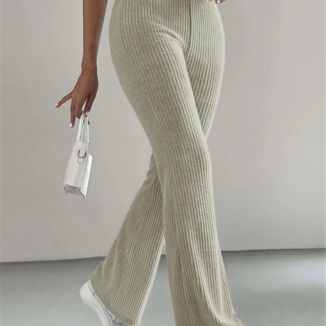 High-Waisted Flare Pants, Elegant Solid Women's Trousers