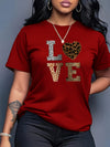 Stylish White 'LOVE' Leopard Heart Print Tee - Casual Round Neck Short Sleeve, 100% Polyester, Machine Washable - Perfect for All Seasons, Casual Wear Tee|Leopard Heart Design|Stretchable Material