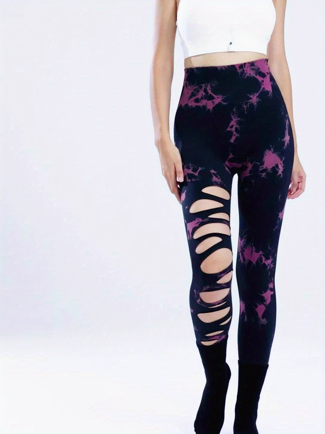 [3 Pack High Waist Yoga Leggings] 3 Pack Women's Tie Dye Cutout Tights High Waist Workout Yoga Leggings, Scrunch Butt Lifting Elastic Pants, Womens High Waist Yoga Pants Cutout Ripped Tummy Control Workout Running Yoga Skinny