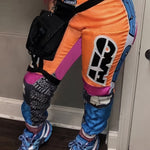 Letter Print Colorblock Baggy Pants, Casual Elastic Waist Pants, Women's Clothing