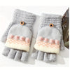 Cute Sweet Jacquard Convertible Mittens Short Thick Warm Half Finger Knit Gloves Autumn Winter Coldproof Windproof Touchscreen Gloves