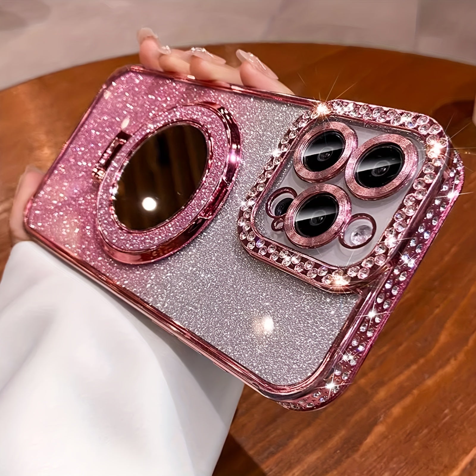 New Luxury Premium Flash Double Row Diamond Mirror Magnetic Stand Full Lens Phone Case for Apple iPhone 16 15 Promax 14 Plus 13 Pro 12 11 Pro Max/Niche Transparent Anti-drop Soft Adhesive Protection Back Cover/boyfriend And G