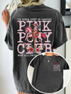 Women's Casual Oversized Drop Shoulder T-Shirt - Pink Pony Club Graphic & Floral Letter Print, Dark Grey Round Neck Summer Tee, Machine Washable, Ladies T Shirts, Everyday Comfort, Offshoulder Top, Relaxed Fit Shirt