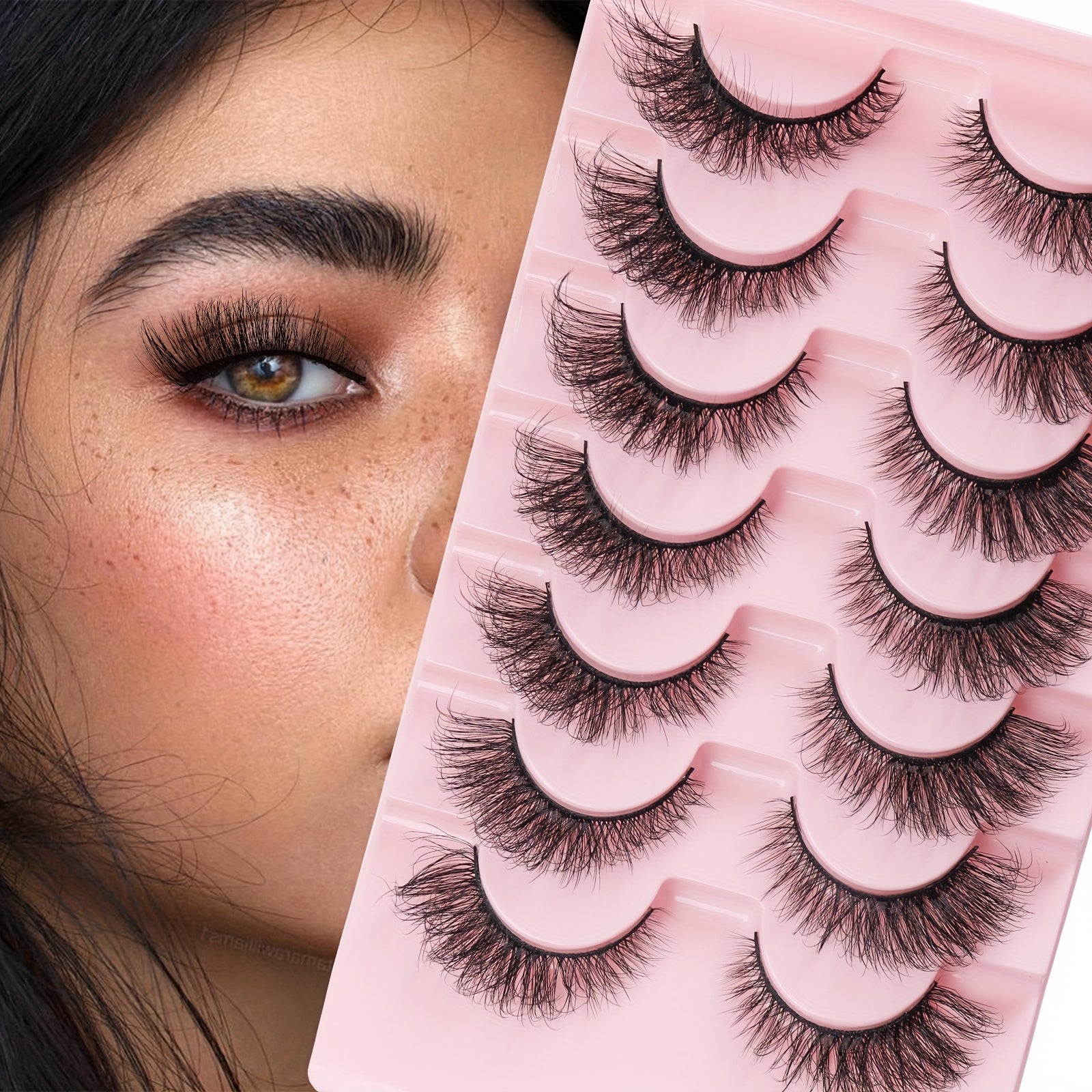 MilyBest 10 Pairs Wispy Natural Look Cat Eye False Eyelashes, 3D C Curl, Recyclable & Reusable, Beginner-Friendly, Variety of Lengths (6-15mm), Includes Pink Tray for Easy Storage, Dramatic Eyelashes | Voluminous Lashes | Ele