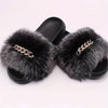 Women's Faux Fur Slip-On Sandals - Open-Toe Summer Slide Shoes with Back Strap, Plush Comfort & Elegant Design for Casual Outings, Beach, Lounging