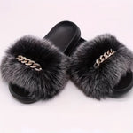 Women's Faux Fur Slip-On Sandals - Open-Toe Summer Slide Shoes with Back Strap, Plush Comfort & Elegant Design for Casual Outings, Beach, Lounging
