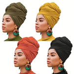 Set of 4 Bohemian Style Pleated Head Wraps, Elegant Solid Color Turban Caps, Breathable And Ultra Soft Extra Long Headbands for Women