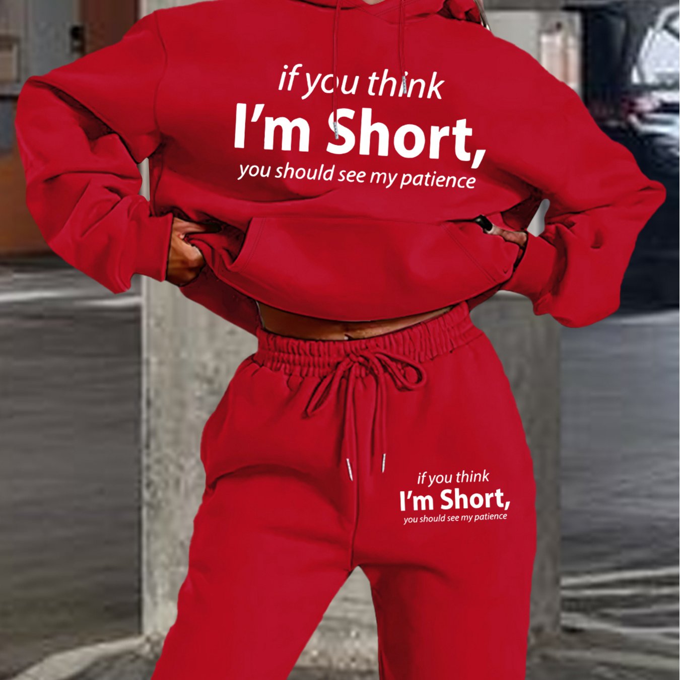 1set Women'S Casual Polyester Sweat Suit, Long Sleeve Hoodie and Sweatpants with Pockets, Geometric Pattern Knit Set for Autumn/Winter