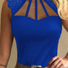Elegant Red Lace-Trimmed Tank Top for Women - Sexy Cut-Out Design, Stretchy Polyester & Spandex Blend, Round Neck Sleeveless Shirt with Intricate Floral Patterns, Perfect for Spring/Summer/Fall