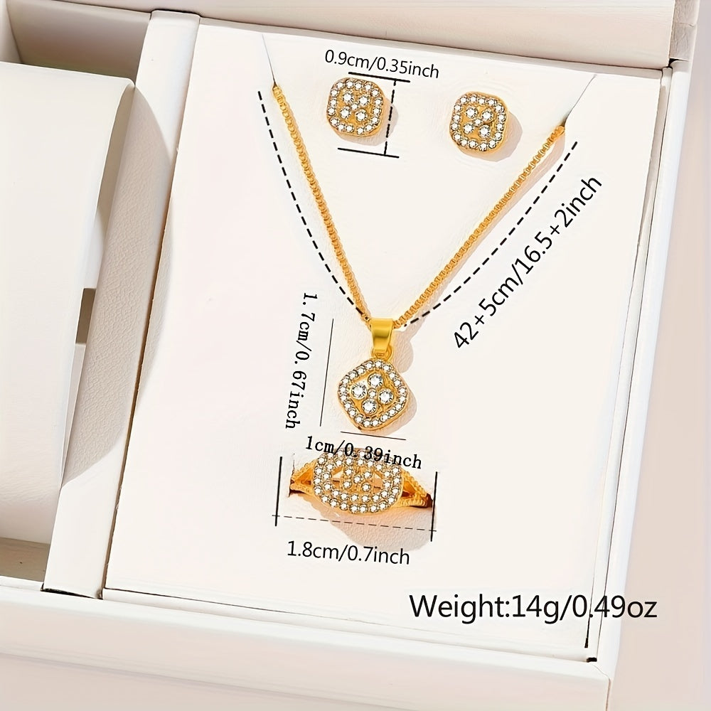 6pcs/set Women's Luxury Rhinestone Quartz Watch Shiny Golden Fashion Analog Wrist Watch & Jewelry Set, Gift For Mom Her
