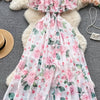 Elegant Women's Floral Print Off-Shoulder Dress - Ruffled Hem, Sleeveless, Polyester, Perfect for Spring/Summer