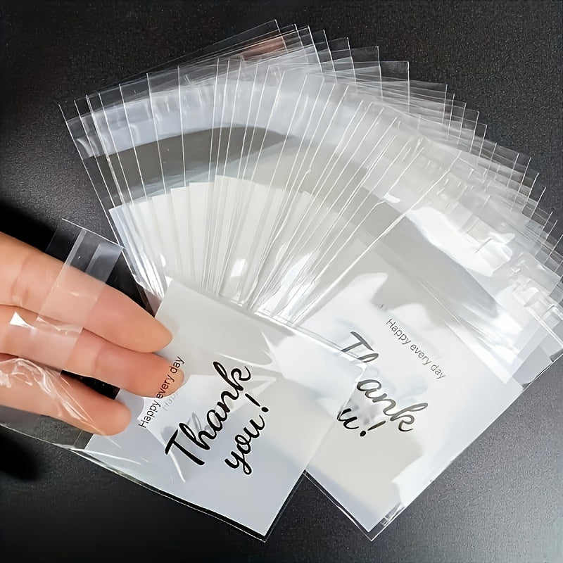 100-Pack Festive Snowflake "Thank You" Self-Seal Gift Bags, Clear OPP Packaging for Cookies, Candy, Jewelry, Office Gift Wrapping Supplies, Plastic Material, No Included Components