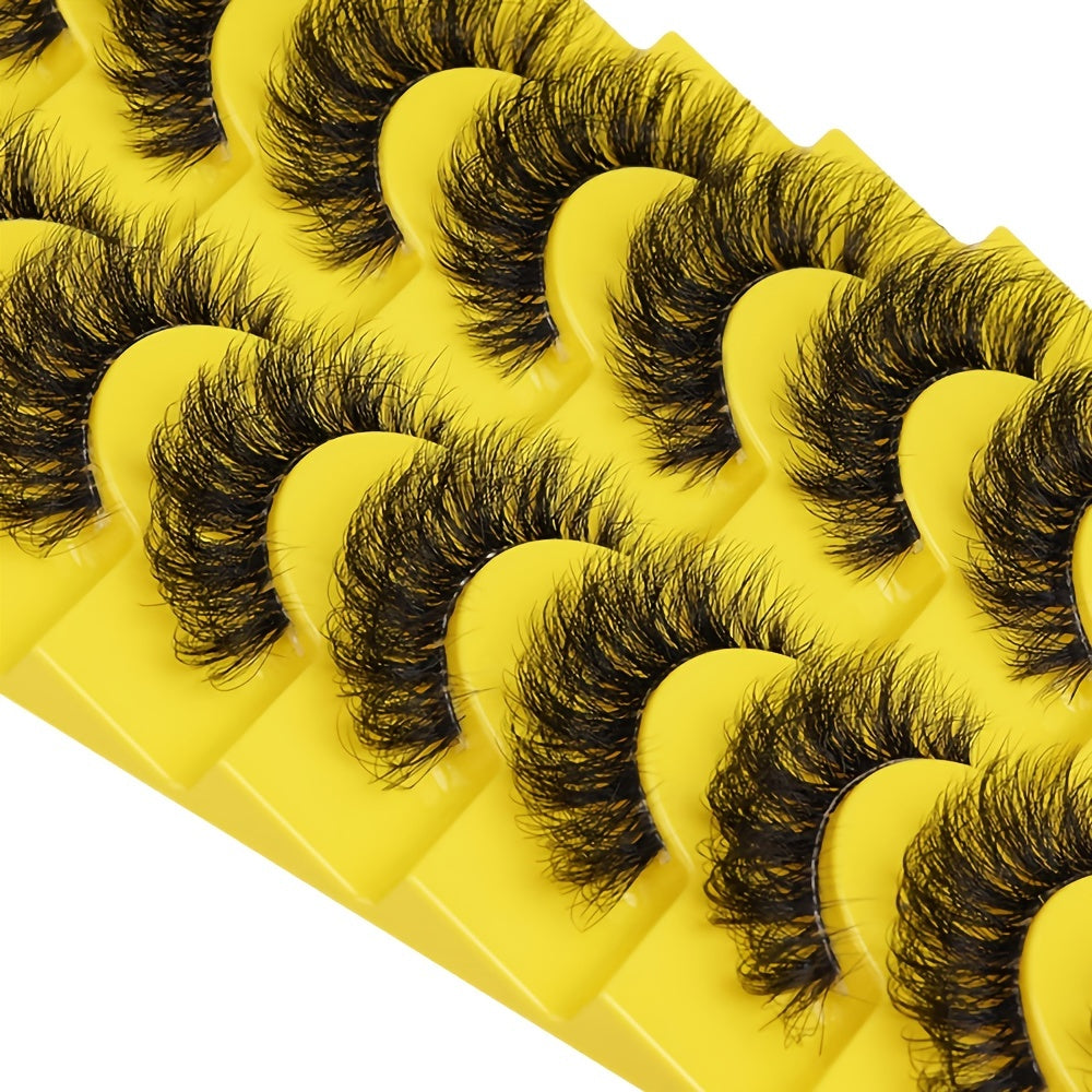 10 Pairs Luxurious 3D Faux Mink Eyelashes - Fluffy, Soft, Wispy Volume - Natural Long E-Girls Style, D Curl, 10-12mm - Perfect for Dramatic Eye Enhancement