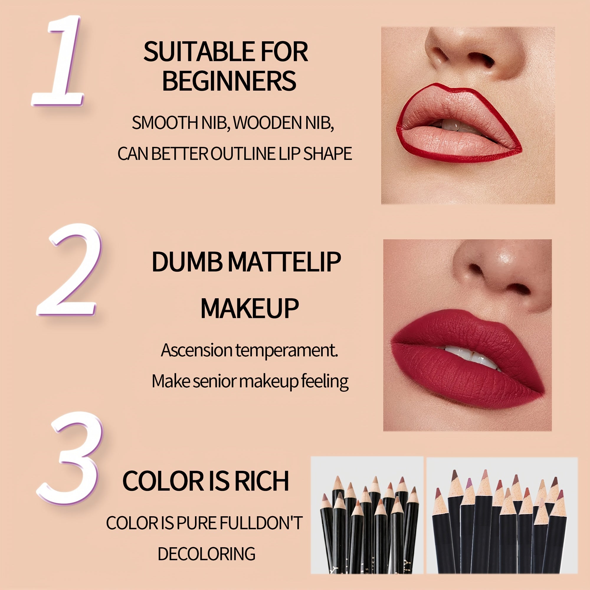 24pcs SHCOETY Matte Lip Pencil Set, Velvet Non-Stick Cup Lip Liner Duplicates, Mixed Color System, Long-Lasting Lipstick Contour Kit