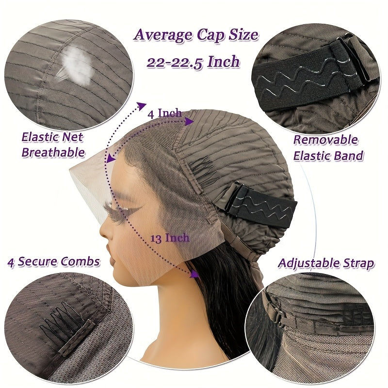 Women's Wig | 13x4 | 100% Pure Human Hair | Pre-Drawn Body Wave Gel Free | Wear And Go Lace Front Wig | Natural Black | 200% Density