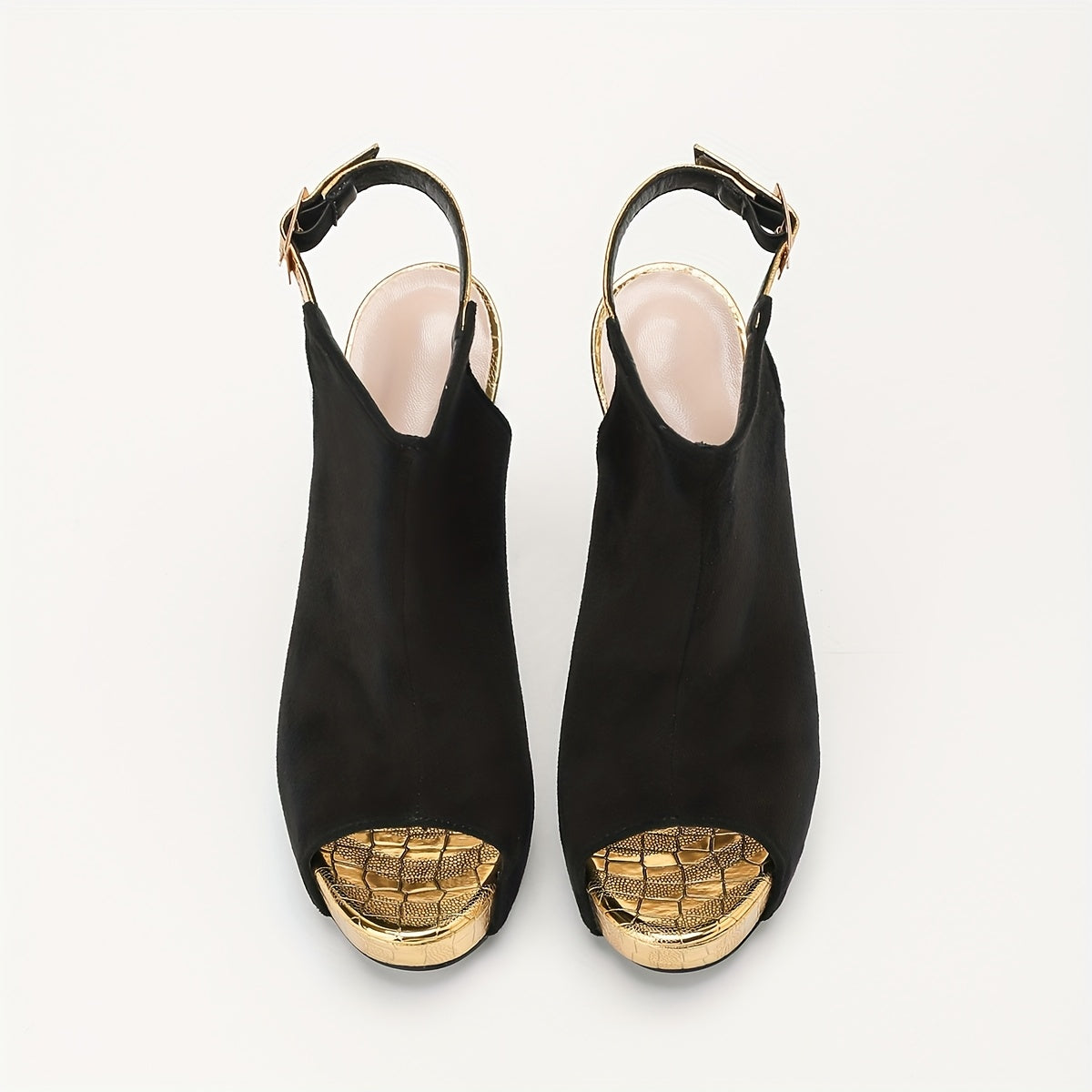 Elegant Black High Heels for Women - Sexy Chunky Heel Sandals with Open Toe, Flannel Upper & TPR Sole, Ankle Strap, Perfect for Summer Fashion