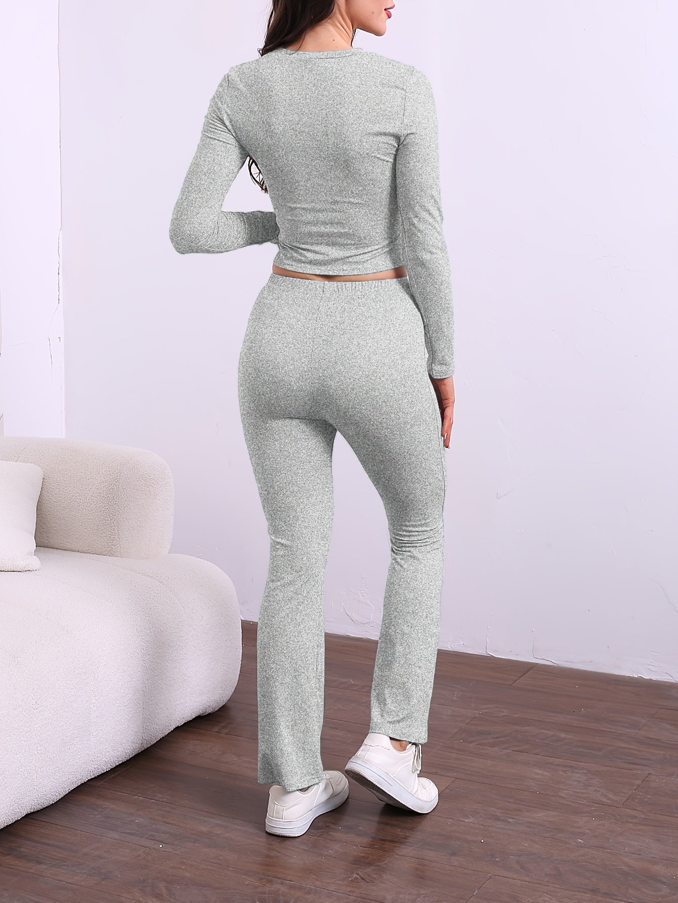 Autumn and Winter Fashionable Slim Fit Printed Long Pants and Long Sleeve Two-Piece Set
