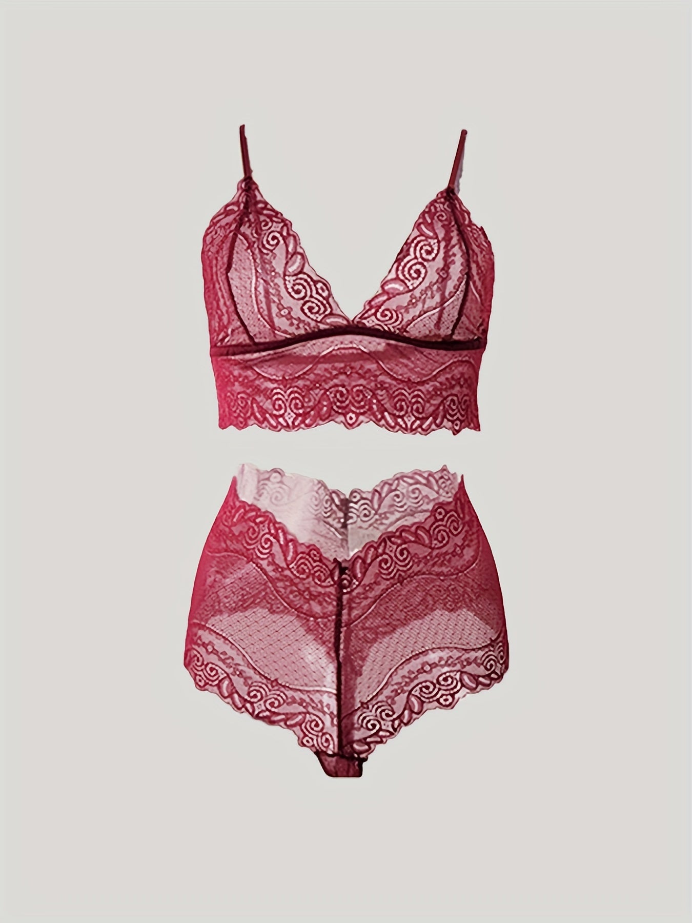 4pcs Romantic Pajama Set - Floral Polka Dots Deep V 3/4 Sleeve Bow Knot Split Soft Stretchy Long Loose Ultra Thin Gauze Nightgown With Belt & Hollow Lace Mesh Bra & Panties - Perfect For A Romantic Evening