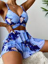 Swimwear Summer Beach Marble Print Bikini Set Layered Beach Skirt Three Piece Swimsuit