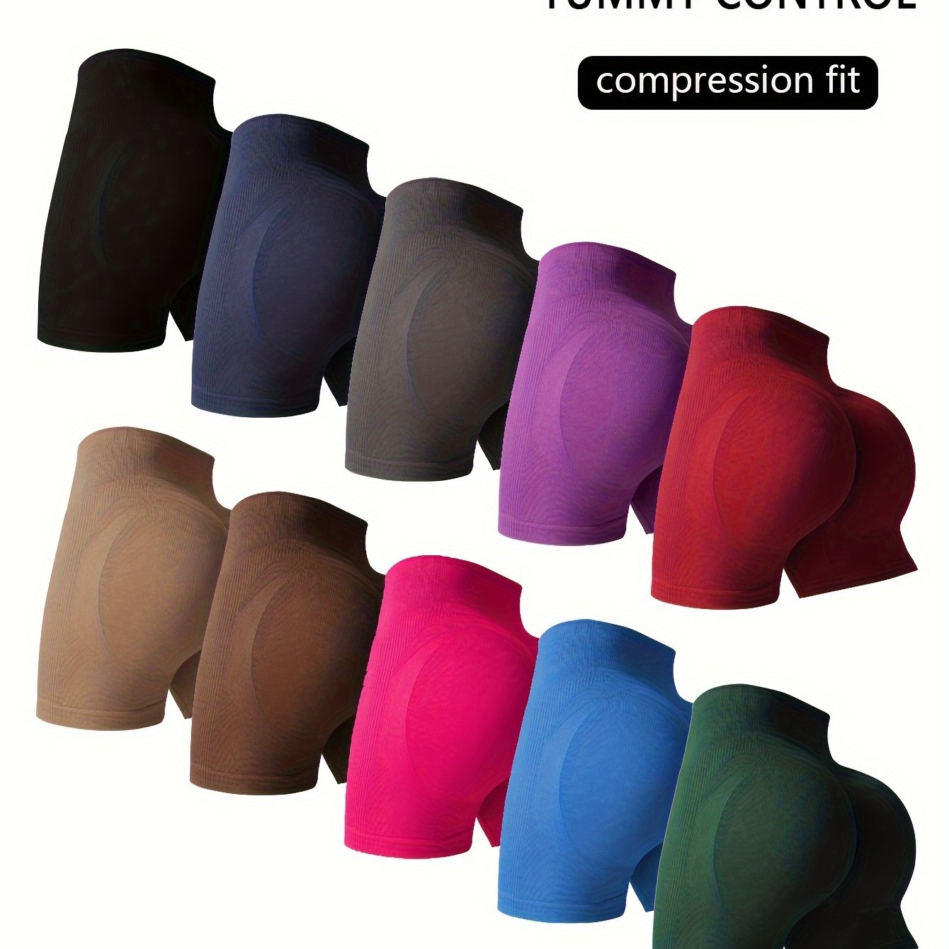 High Waist Yoga Shorts for Women 10-Piece Set, Polyamide 90% Elastane 10% Seamless Sports Shorts, Breathable Moisture-Wicking Fabric, High Stretch Skinny Fit, Elastic Waistband, Tummy Control Belly Support, All-Season Solid C