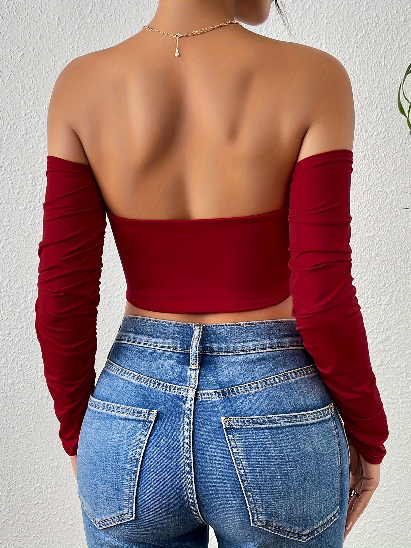 Women's Drawstring Front Off Shoulder Ruched Long Sleeve Crop Top - Sexy & Stylish - For Nightclub & Parties - Perfect Gift for Women
