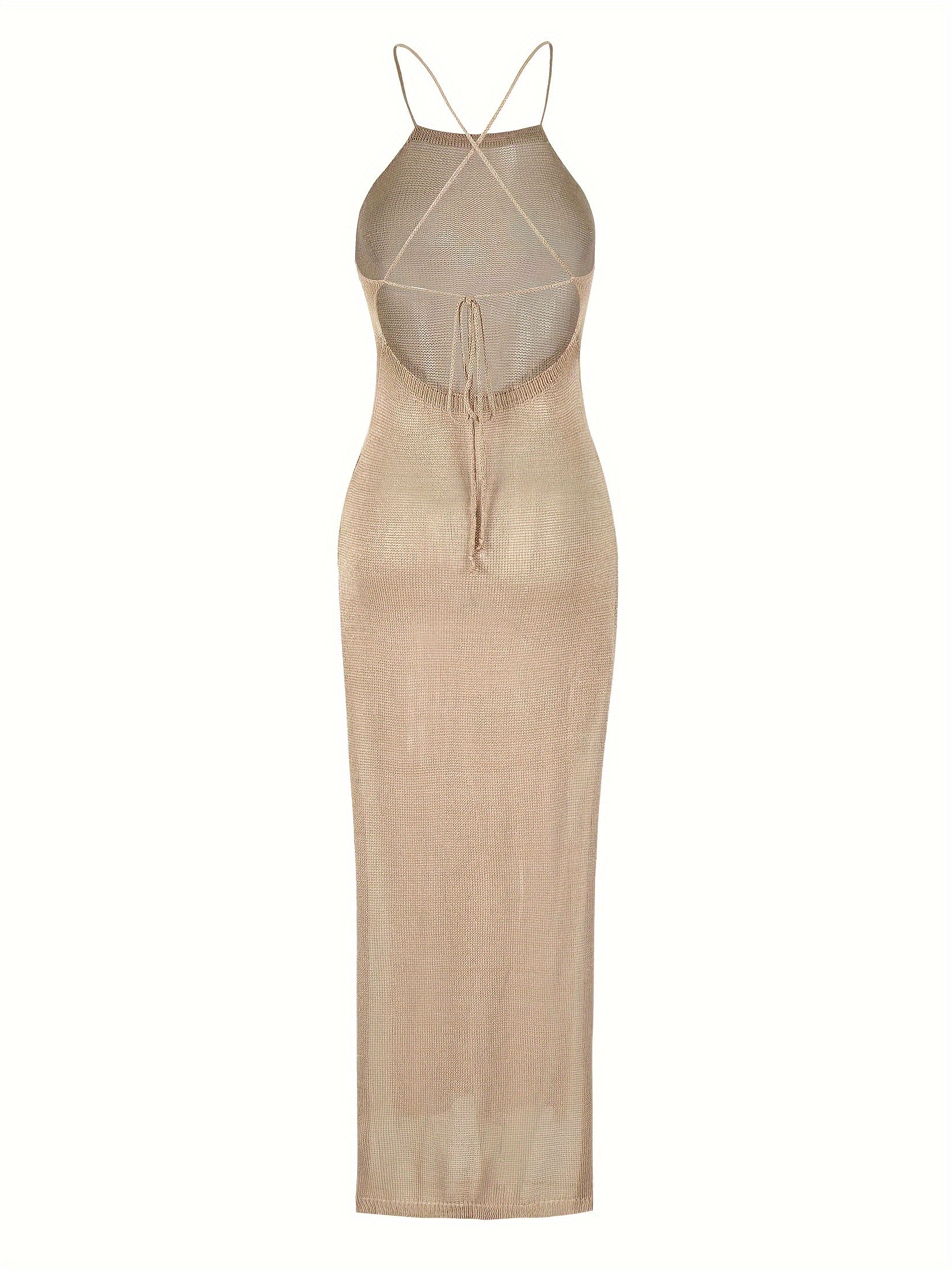 EDOLYNSA Women's Halter Neck Tie-Backless Swimsuit Cover Up Dress - High Slit Bodycon Stretchy Knit Beach Holiday Elegant Swimsuit Cover Up for Poolside & Summer Outings