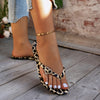 Casual Comfort| Women's Leopard Print Flat Sandals with Rhinestone Heart Accent - Stylish Clip Toe Slides for Beach Vacations, Lightweight & Comfortable PU Cover, All-Season Wear, Beach Shoes