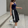 Women'S High-Waisted Black and White Striped Athletic Shorts with Knee-Length Drawstring Detail - Casual Summer Activewear for Fitness and Style, High Waisted Short