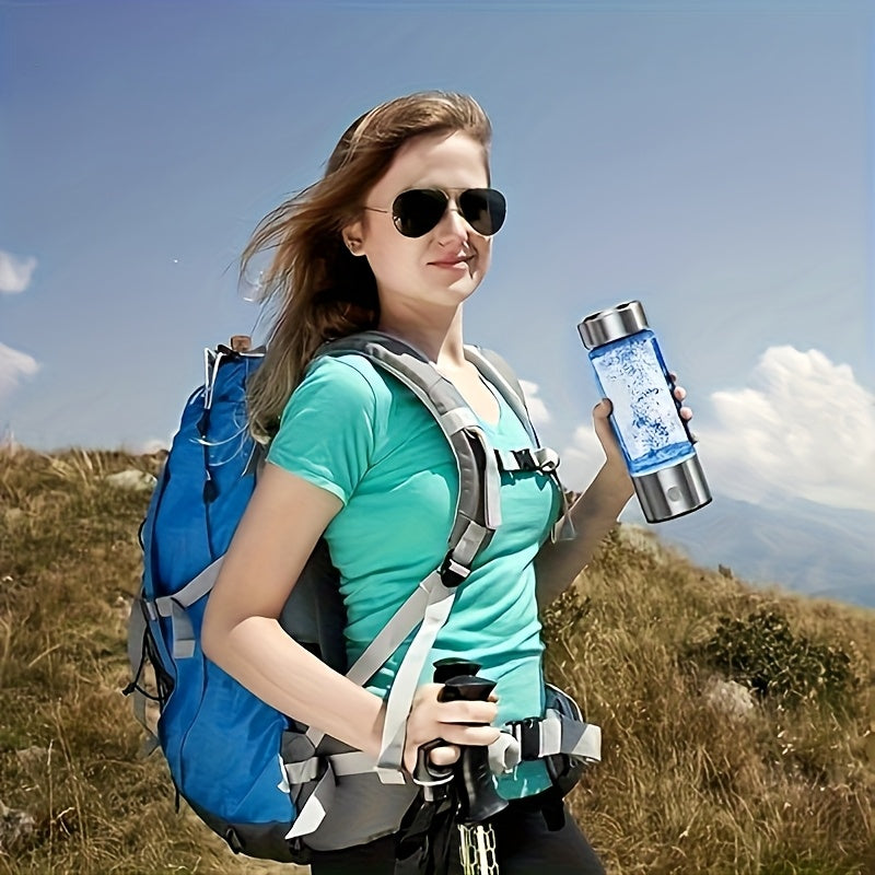 Portable USB Hydrogen Water Bottle & Ion Infuser - Glass Alkaline Antioxidant-Rich Water Generator for Travel, Home, Office - Enhances Flavor & Nutrient-Rich Hydration (Not for Purified Water), Antioxidant Water | Metallic Fi