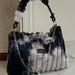 Chic Tie-Dye Plush Shoulder Bag for Women - Spacious & Stylish with Secure Zip Closure, Canvas Lined
