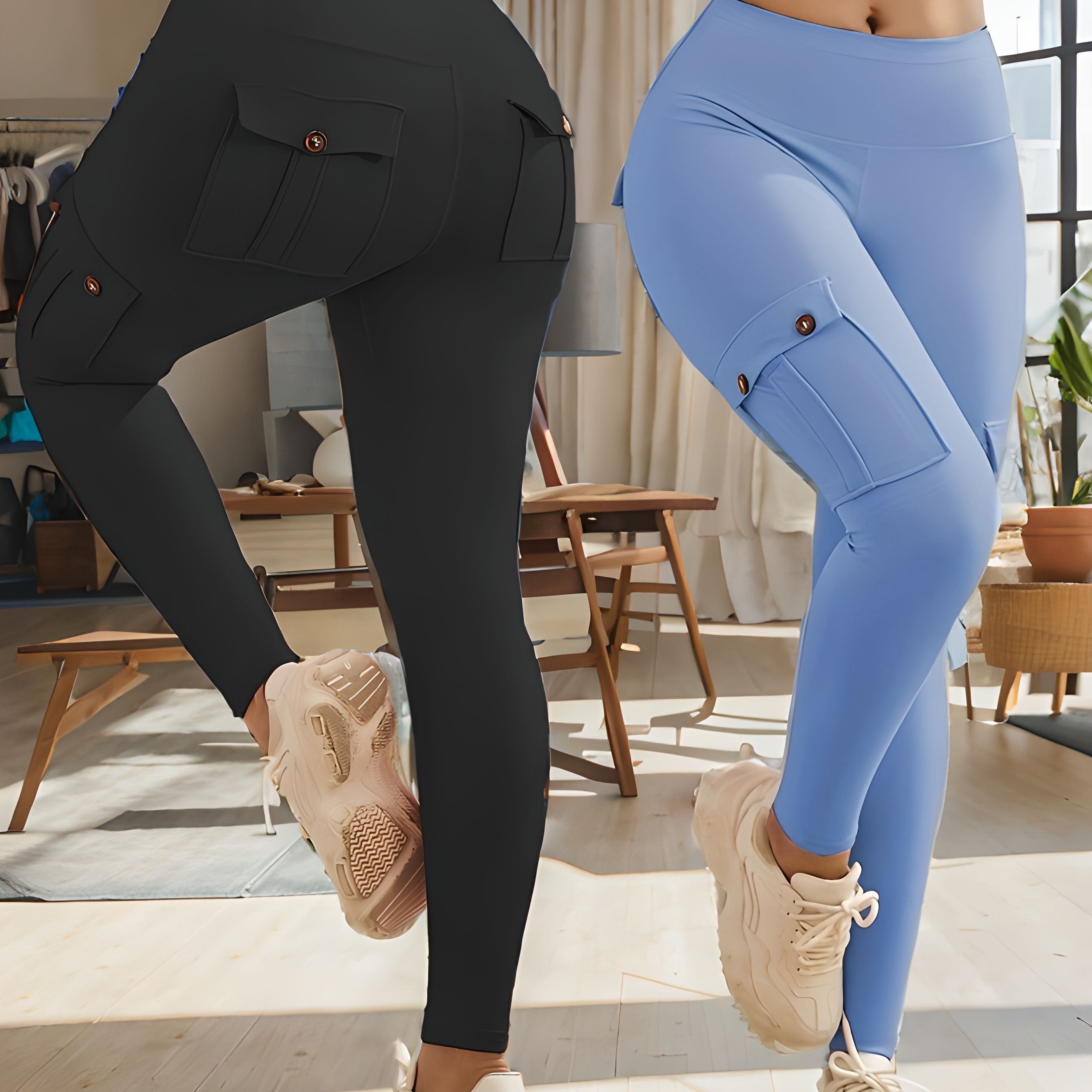 2pcs high-waisted yoga leggings with 4-button pockets, multi-pack butt-lifting and abdominal fitness running four-way elastic work pants, 2pcs leggings set