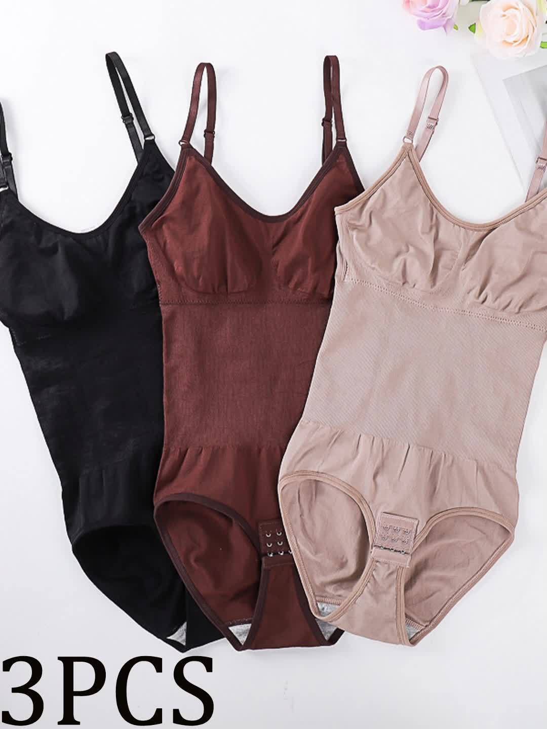 3pcs Women's Elegant Bodysuits - Solid Color, Smooth Polyamide Fabric, 200g/m² Medium Support | Tummy Control | Butt Lift