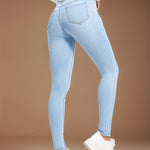 Stretchy High-Rise Slim Fit Blue Jeans - Comfortable High-Stretch Fabric, Slant Pockets, Premium Quality, Soft Touch, And Stylish Design For Everyday Wear