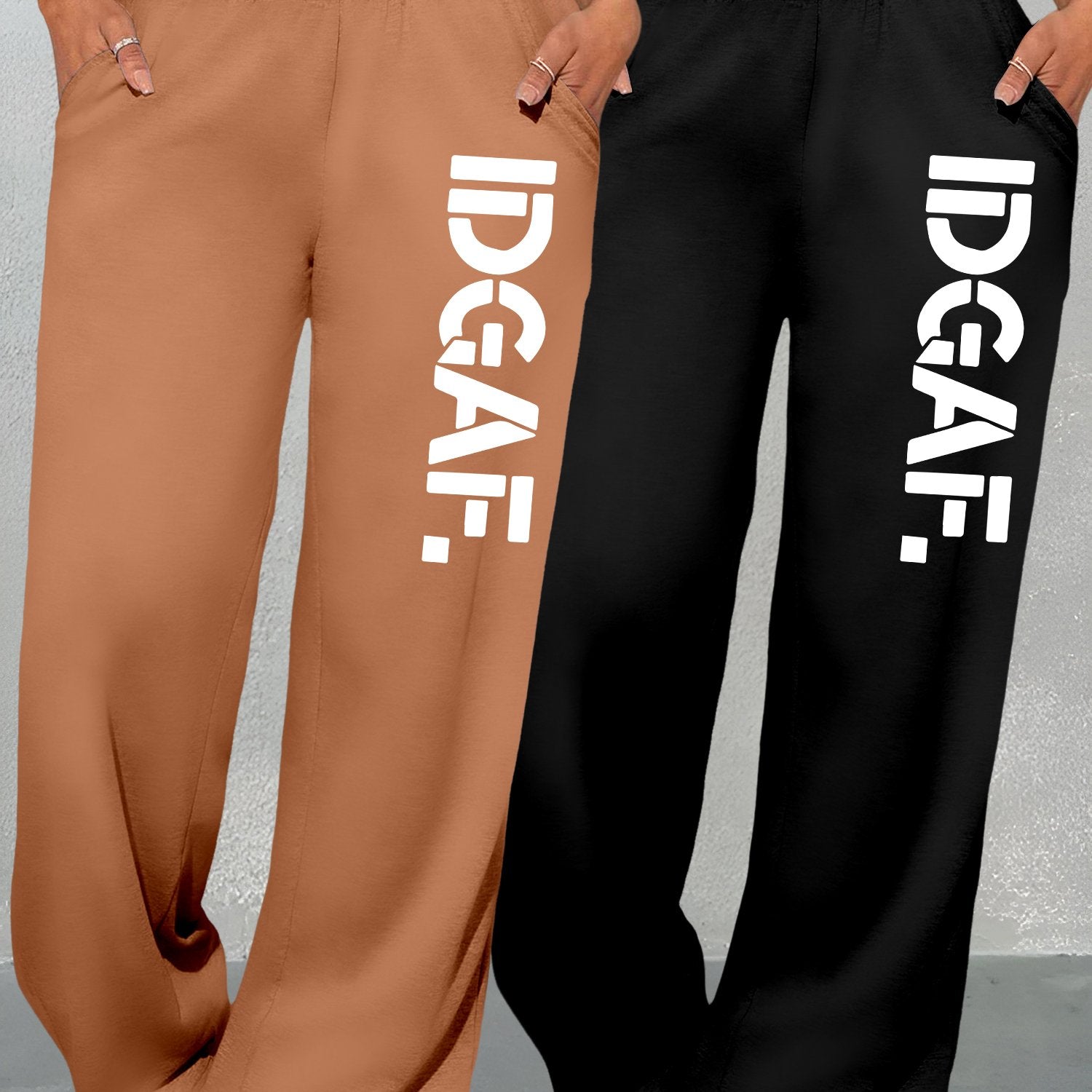 2-Pack Women'S Casual Loose-Fit High-Waisted Sweatpants, Geometric Print, Knit Fabric, Polyester, Straight Leg, Adult, All-Season, Fashion Pants