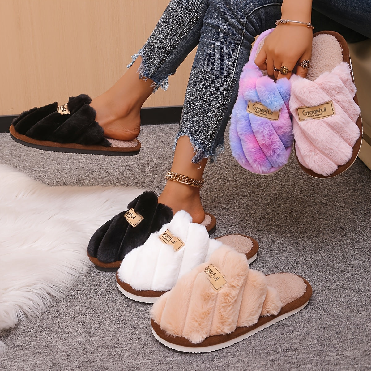 Cozy All-Season Non-Slip Striped Slip-on Slippers - Unisex Casual Fabric Upper/Inner EVA Sole Shoes - Hand Washable Comfort Indoor Floor Footwear