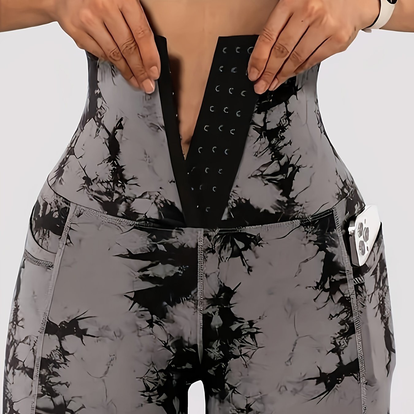 Women'S High-Waist Tie-Dye Print Waist Trainer with Butt Lifting Pockets and Front Buttons - Sexy Stretchy Pants for Fitness, Running, Yoga, and Outdoor Activities, High-Waisted Slim Fit Pants