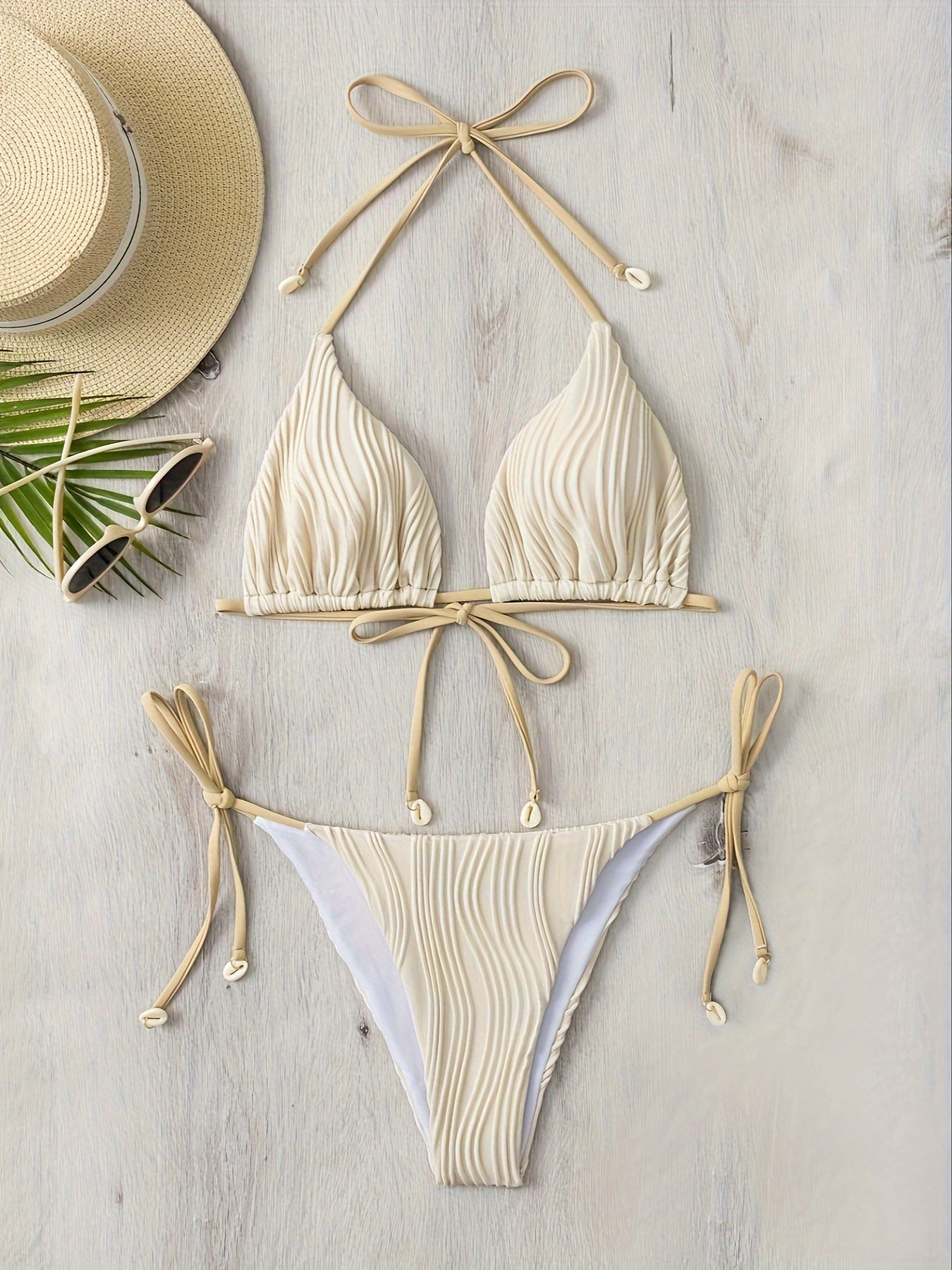 Women's Two-Piece Bikini Swimsuit With Shell Accents And Padded Top - Sexy Swimwear, Adjustable Ties - For Women - Perfect for Beach Vacations & Pool Parties - Ideal Gift for Summer
