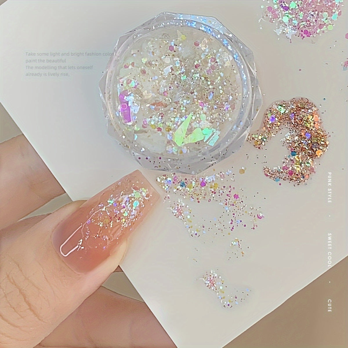 4Jar Mermaid Sparkle Nail Glitter - 4-Color Holographic Sequins, Ultra-Thin Laser Flakes, Sparkling Shard, No Fragrance for Manicure Accessories