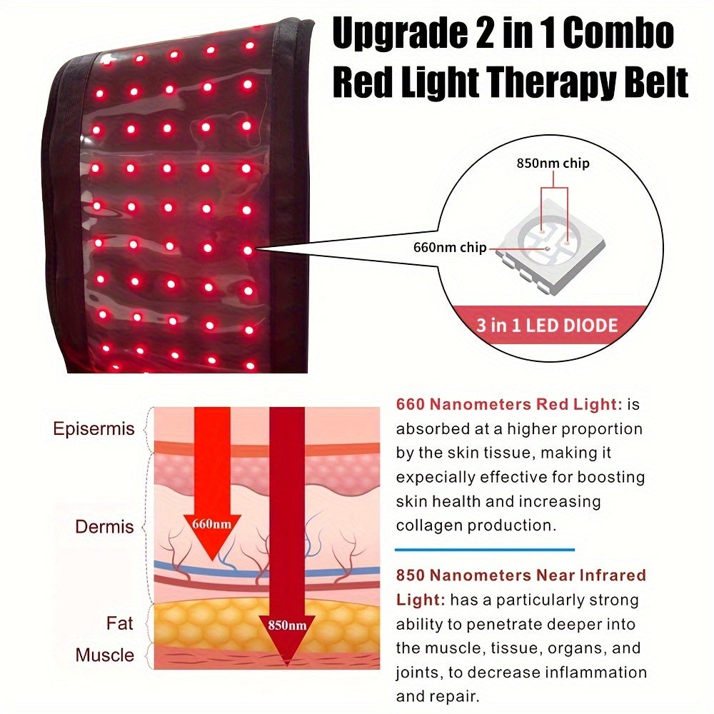 Adjustable 3-in-1 Infrared Light Belt for Body - Dual Wavelengths 660nm & 850nm, Wearable Red Light Wrap with Timer, Powerful LED Lights for Enhanced Inflammation Relief, Wound & Recovery - US Plug, Infrared Light