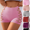 6pcs Women'S Nylon Blend Boyshorts, Simple Solid Color Knit Fabric Underwear, Mid Rise, Medium Support, with Geometric Cut-Outs