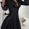 Polka Dot Button Front Dress - Elegant Long Sleeve Pleated Dress For Spring & Fall - Women's Clothing - For Women - Suitable for Parties & Casual Occasions - Perfect Gift for Her