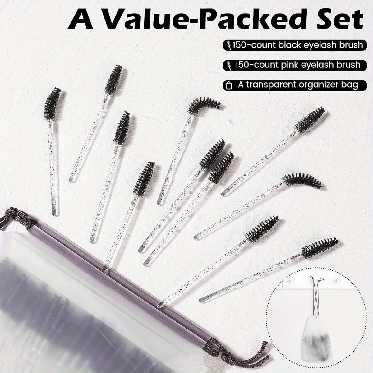 300pcs Disposable Mascara Wands, Crystal Eyelash Brush Eyebrow Spoolies for Eyelash Extensions, Pink & Black Mascara Brush