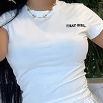Chic Alphabet-Print Casual Tee for Women - Comfy, Versatile & Easy-Care Polyester Top