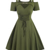 Women's Cold Shoulder Chain Linked Lace Up Dress - Elegant Short Sleeve Swing Dress - For Spring & Summer - Perfect for Casual & Party Occasions - Gift for Women