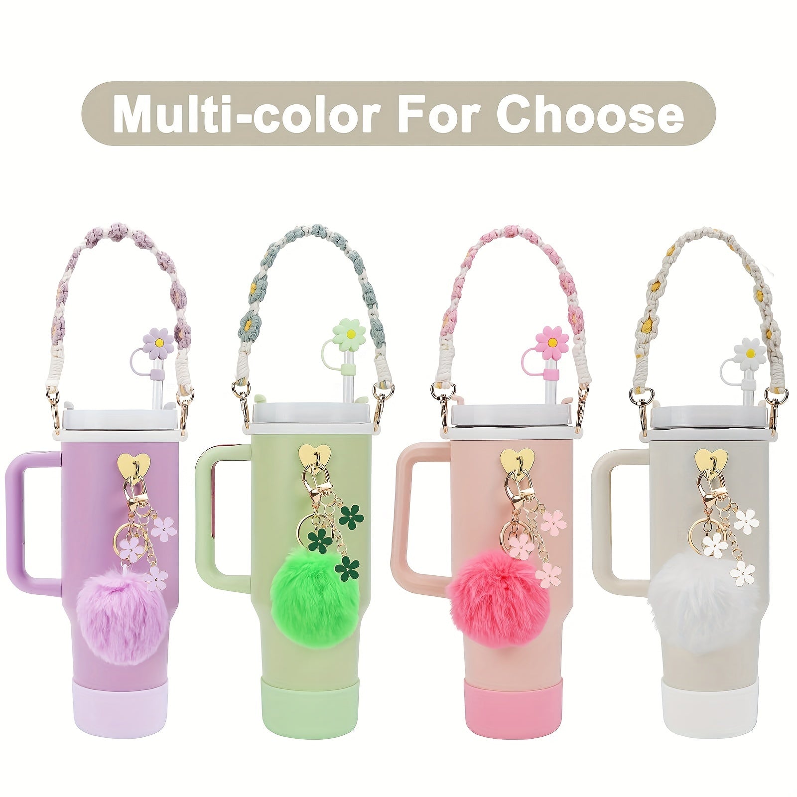 Stanley Cup Accessories Set: Handle Strap, Sleeve, Straw Cover & Charms for 40oz & 30oz Insulated Cups