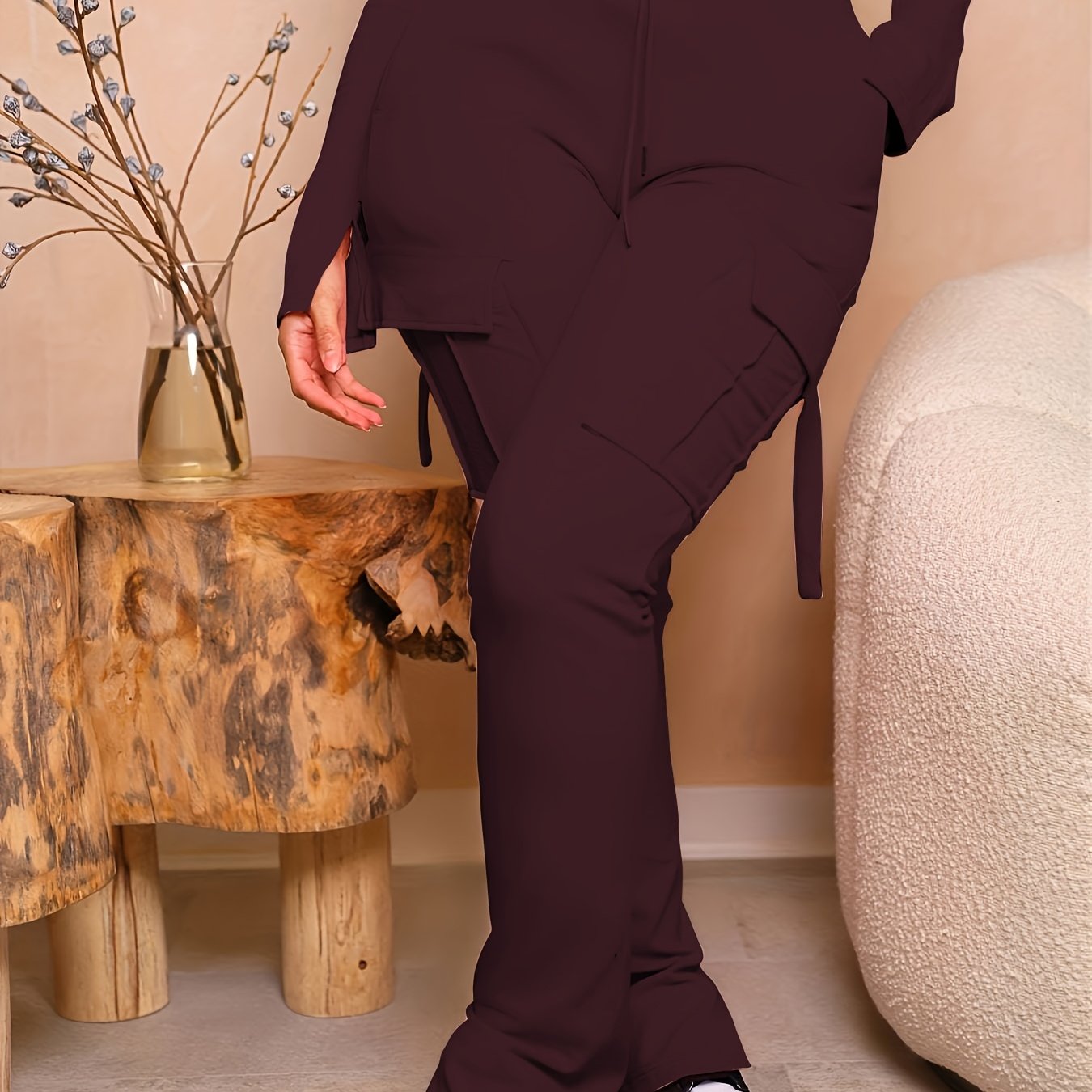 Women's Solid Color Drawstring Joggers with Flap Pockets and Side Slit - Casual Athletic Sweatpants, Machine Washable