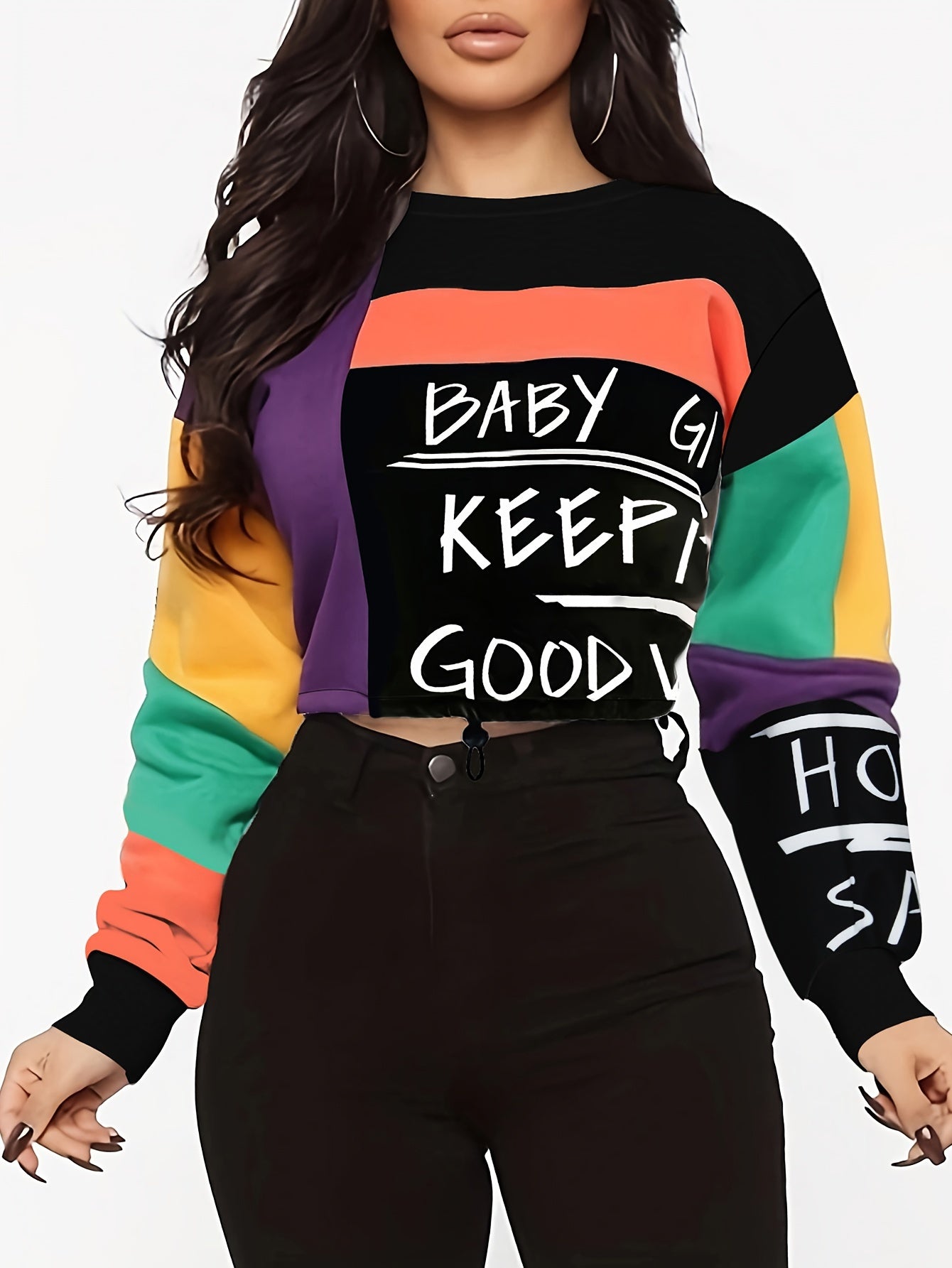 [Cozy Sweatshirt] Cozy Color Block Women's Sweatshirt - Long Sleeve Crew Neck For Fall & Winter